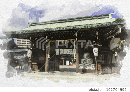 水彩画風 佐賀城下町 佐嘉神社 神門 佐賀県佐賀市 水彩画風 佐賀城下町 佐嘉神社 神門 佐賀県佐賀市 102704993