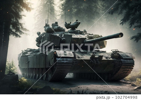 荒野を走行する戦車：AI生成画像 102704998