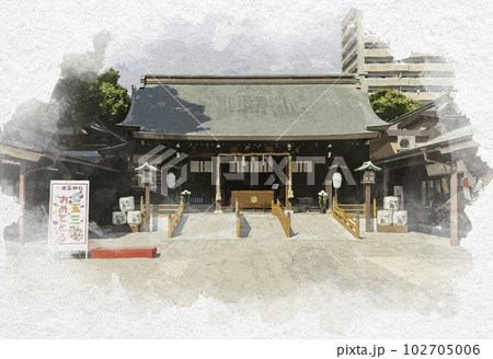 水彩画風 佐賀城下町 佐嘉神社 拝殿 佐賀県佐賀市 水彩画風 佐賀城下町 佐嘉神社 拝殿 佐賀県佐賀市 102705006