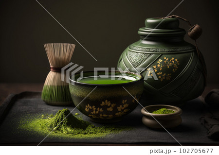 抹茶と茶器のイメージ:AI生成画像 抹茶と茶器のイメージ:AI生成画像 102705677