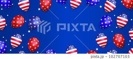Composition with balloons with symbols of the flag of America on a blue background 102707103