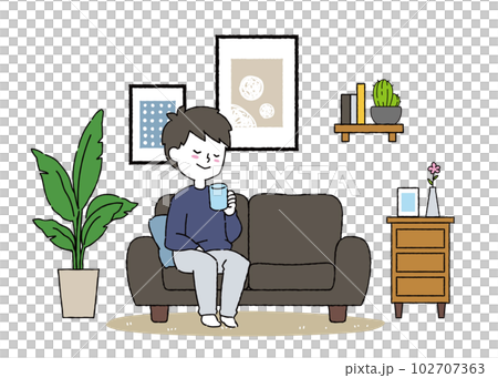 坐在簡易沙發上的男人插畫 坐在簡易沙發上的男人插畫 102707363