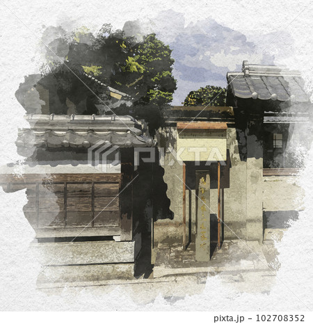 水彩画風　佐賀城下町　専福寺　島本良順先生墓所　佐賀県佐賀市 102708352