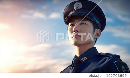 青空の中働く警察官・ポリスの男性（Generative AI） 102708696