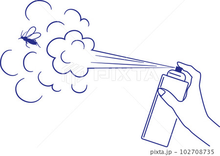 蚊にスプレー式殺虫剤を噴霧する線画イラスト 102708735