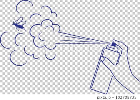 蚊にスプレー式殺虫剤を噴霧する線画イラスト 102708735