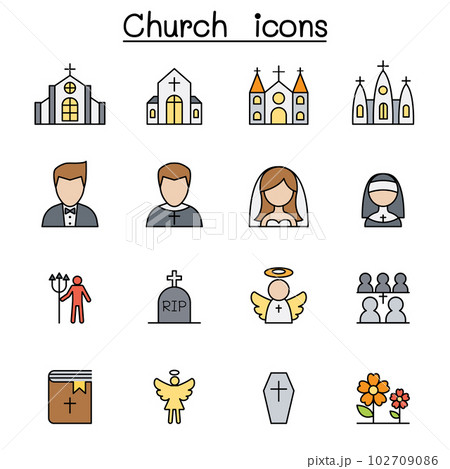 Church color line icon set 102709086
