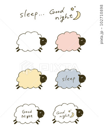 睡眠がテーマの羊と英文のイラストレーション 102710898
