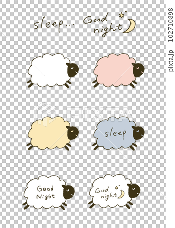 睡眠がテーマの羊と英文のイラストレーション 102710898