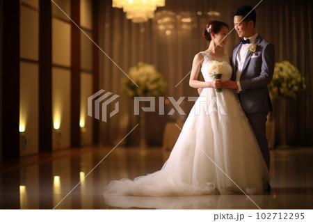 結婚式の新郎新婦のイメージ:AI生成画像 結婚式の新郎新婦のイメージ:AI生成画像 102712295