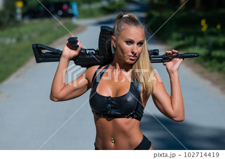 Female Arms with Guns and Body Cut-out. Stock Image - Image of caucasian,  black: 25435553