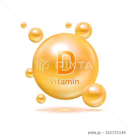Orange vitamin D icon. Pill capsule on white isolated background. Skincare business concept. Healthy food supplement. 3D vector illustration. 102715140