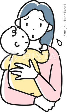 育児に不安を感じている若い母親と赤ちゃん 102715281