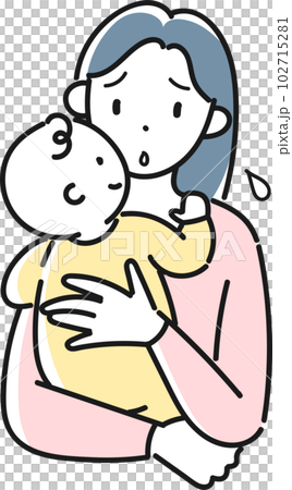 育児に不安を感じている若い母親と赤ちゃん 102715281
