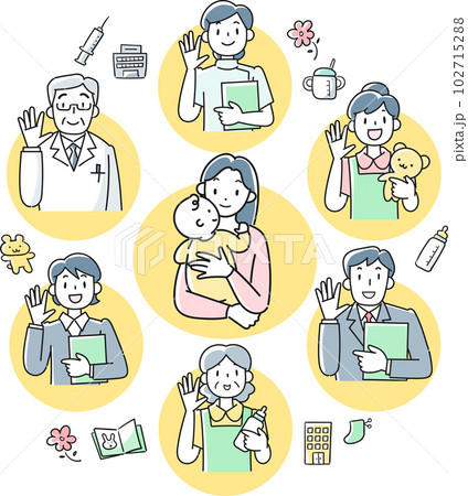 赤ちゃんを育てる若い母親と子育て支援のイメージ図 102715288