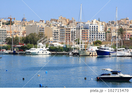 leisure boats on beautiful Sliema harbour in Malta 102715470