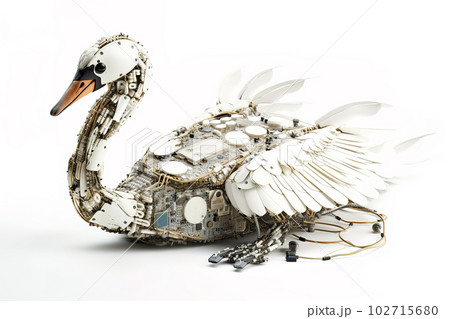 Image of a swan modified into a robot on a white background. Wild Animals. illustration, generative AI. 102715680