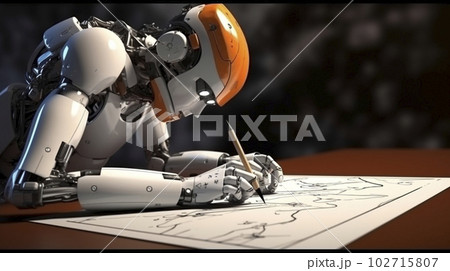 キャンバスに絵を描く人工知能AIロボット「AI生成画像」のイラスト素材 [102715807] - PIXTA