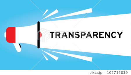 Color megaphone icon with word transparency in white banner on blue background 102715839