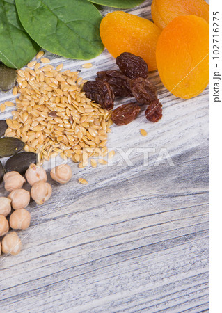 Ingredients containing natural iron, minerals and vitamins. Best food to fight with anemia 102716275