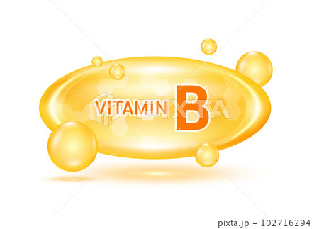 Vitamin B and minerals complex. Glossy vitamins pills capsules orange. Pill, Healthy food supplement. Medical scientific and healthcare concept. Isolated on white background 3D Vector EPS10. 102716294