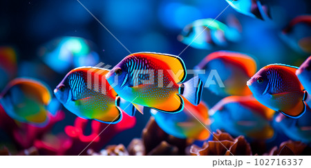 Tropical sea underwater fishes on coral reef. Aquarium oceanarium wildlife colorful marine panorama landscape nature snorkeling diving Tropical sea underwater fishes on coral reef. Aquarium oceanarium wildlife colorful marine panorama landscape nature snorkeling diving 102716337