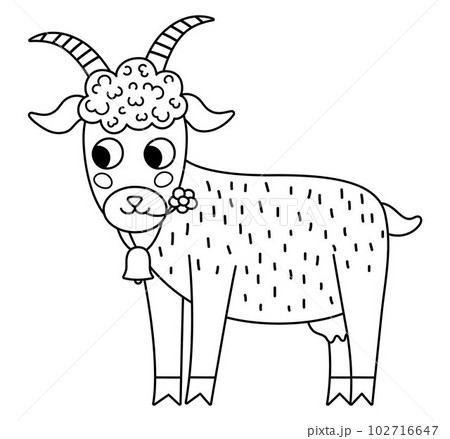 Vector black and white goat icon. Cute cartoon line illustration for kids. Farm animal isolated on white background. Colorful cattle picture or coloring page for children 102716647