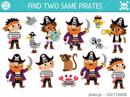 Find two same pirates. Treasure island matching...のイラスト素材 [102718808] -  PIXTA