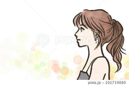 ポニーテールの女性の横顔・カラー・光の背景 ポニーテールの女性の横顔・カラー・光の背景 102719880