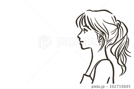 ポニーテールの女性の横顔・線画のイラスト素材 [102719885] - PIXTA