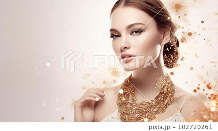 ゴージャスなジュエリー・宝石・アクセサリーをつけた白人のモデル女性（Generative AI） 102720261