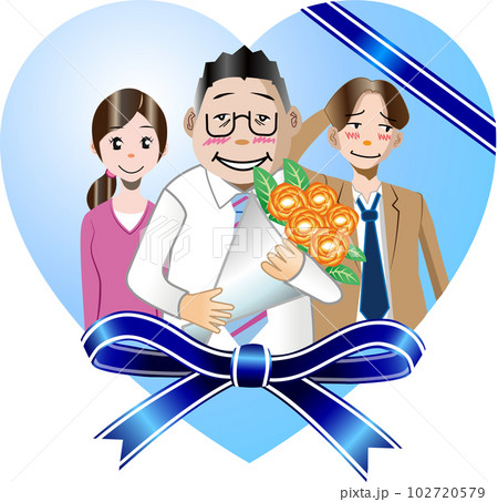 父の日に花を貰う父親と子供 102720579