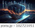 Big data connection technology. Cityscape telecommunication and communication network concept. Generative AI 102721051