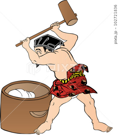 浮世絵　餅つきする福の神　その2 102721836