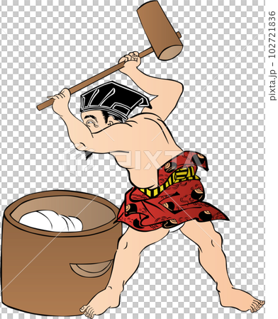 浮世絵　餅つきする福の神　その2 102721836