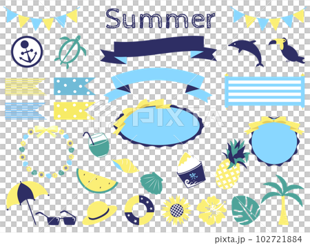 A set of stylish summer icons and sticky notes and frames 102721884