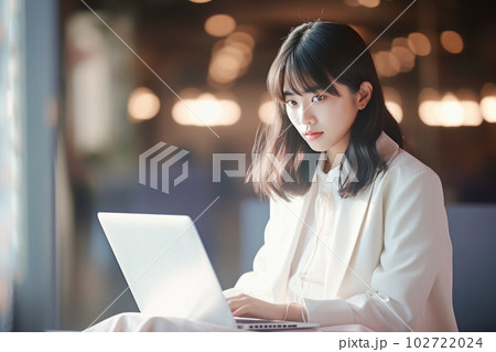 ノートパソコンで仕事をする女性 102722024