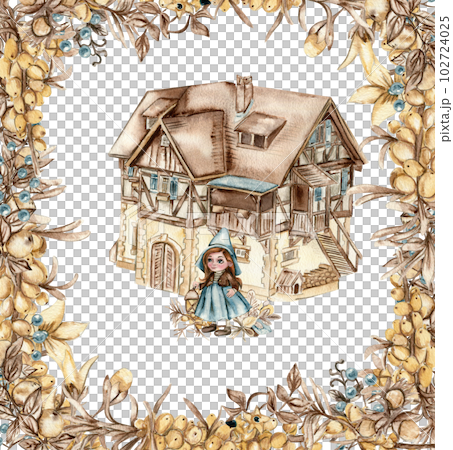 Watercolor autumn square frame with sea buckthorn llustration of autumn for scrapbooking, nvitation, osters, reetings cards, party decoration,wedding stationary, greetings, fashion,posters, ackground. 102724025