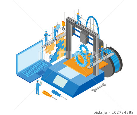 3Dプリンタによるものづくりのイメージイラスト 102724598