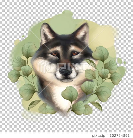 Cute dog with leaves. Spring animal illustration Cute dog with leaves. Spring animal illustration 102724891