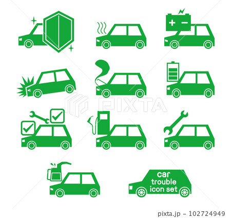 車のトラブルのアイコンイラストセット 車のトラブルのアイコンイラストセット 102724949