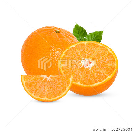 Fresh orange with leaves isolated on white background 102725604