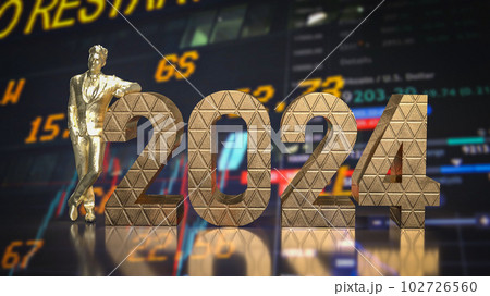The Business man and number 2024 on chart Background 3d rendering 102726560