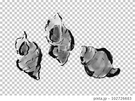 Japanese-style hand-drawn illustration of mussel Japanese-style hand-drawn illustration of mussel 102726683