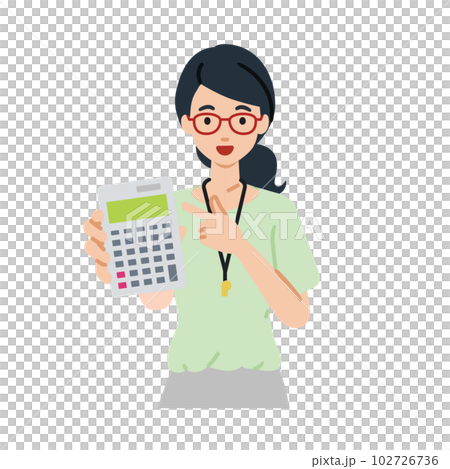 站著指著計算器的女老師 102726736