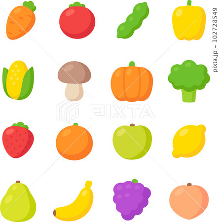 Cartoon fruit and vegetable icons 102728549