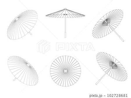 和傘の白黒線画イラスト素材セットのイラスト素材 [102728681] - PIXTA