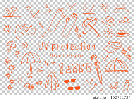 An illustration set using a hand-drawn pen that collects UV protection 102731724