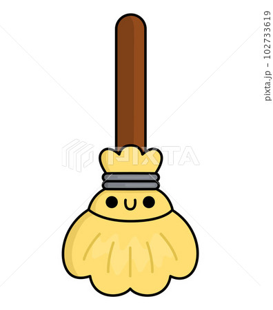 Vector kawaii broomstick. Cute smiling Halloween character for kids. Funny autumn all saints day cartoon scary witch broom illustration. Samhain party icon for children 102733619
