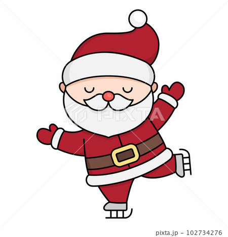 Vector colored kawaii Santa Claus with present. Cute Father Frost illustration isolated on white. Christmas, winter or New Year character with gift. Funny cartoon holiday icon 102734276